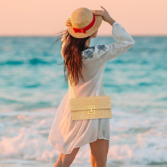 Straw Woven Clutch Purse for Women with Detachable Chain Strap Beach Party Date - Picture 6 of 7